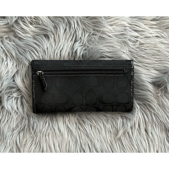 VTG COACH Black Signature 12CM Jacquard Patent Leather Trifold Clutch Wallet Set - Picture 7 of 9